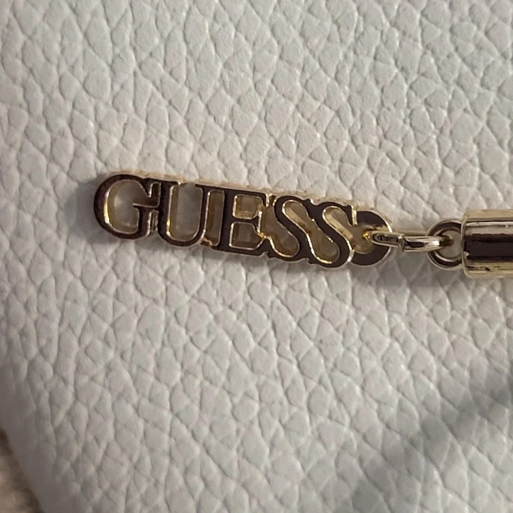 Guess Los Angeles Womens White Pebbled Espadrille Flats Bow Gold Logo Size 10